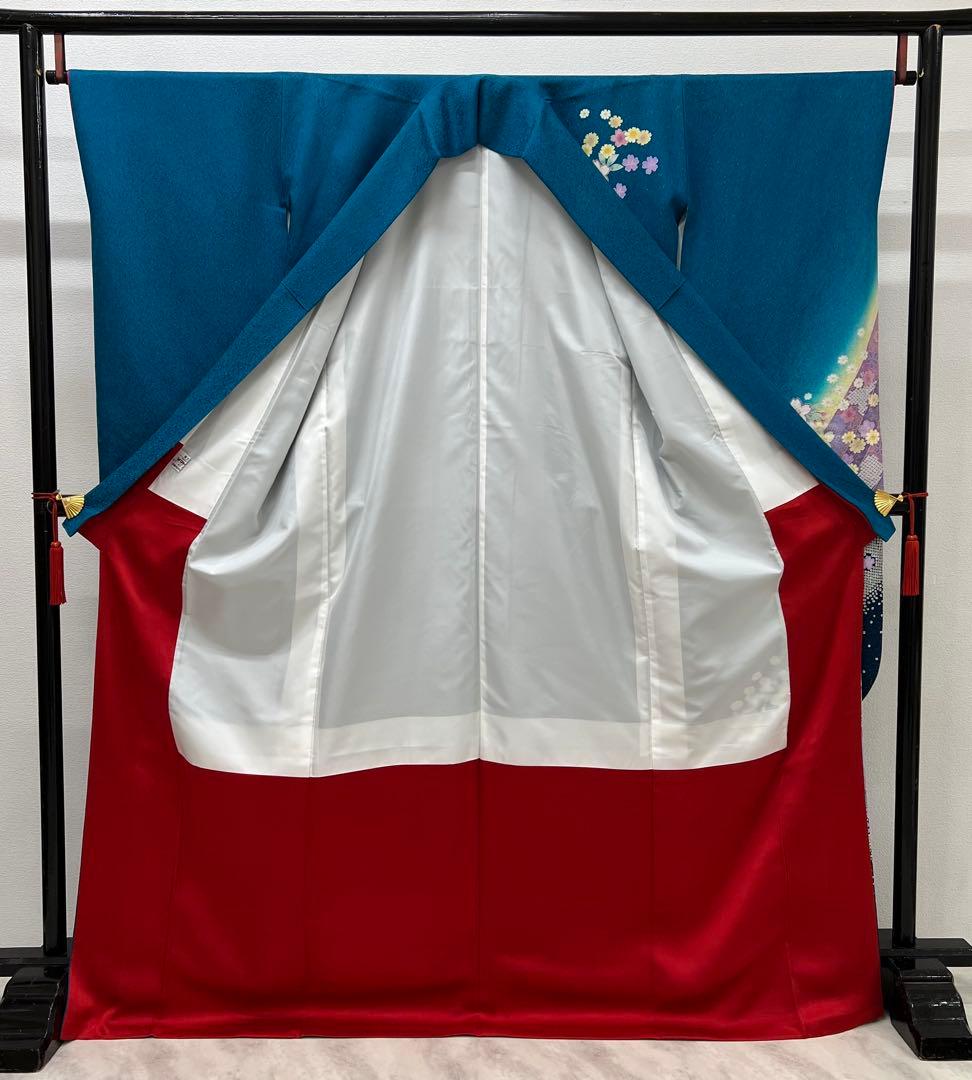 振り袖　フルセット　別誂長襦袢付　ブルー　成人式　金彩加工　金通し　714