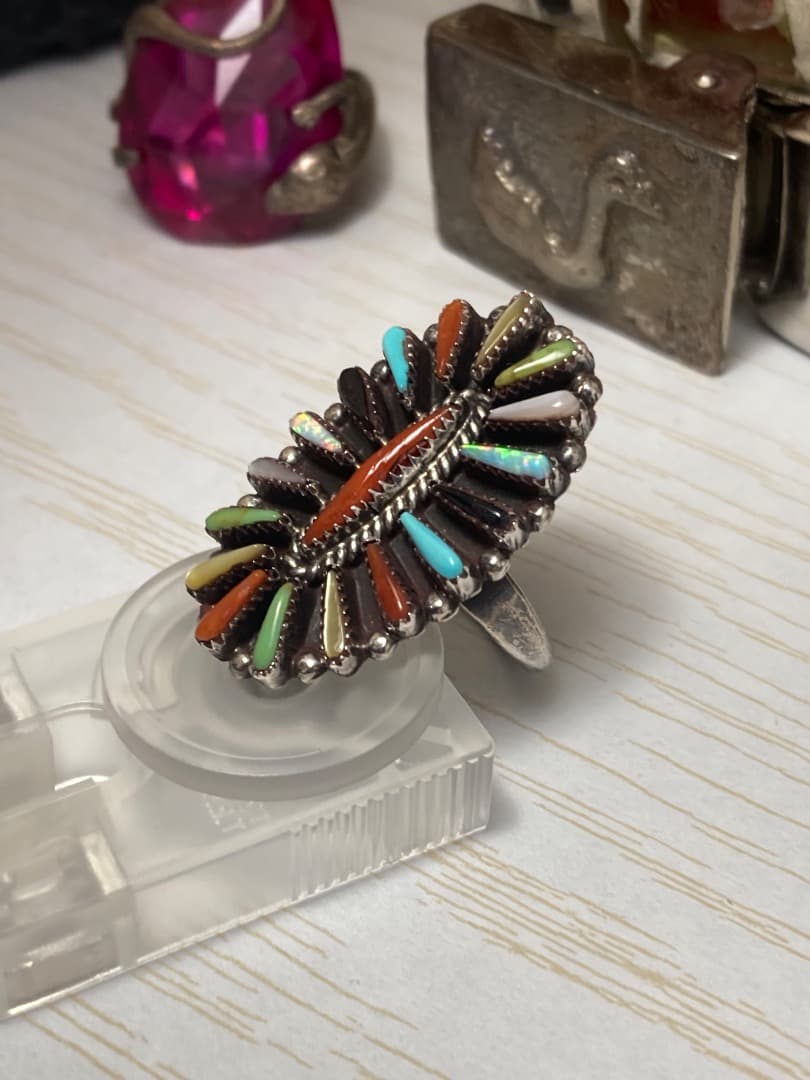 からか インディアン マルチストーン ニードルポイント リング