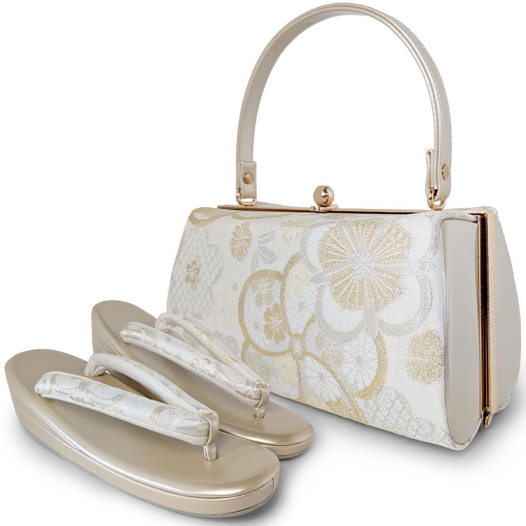 草履バッグセット 帯地 振袖 成人式 オフホワイト wzouribag5-10