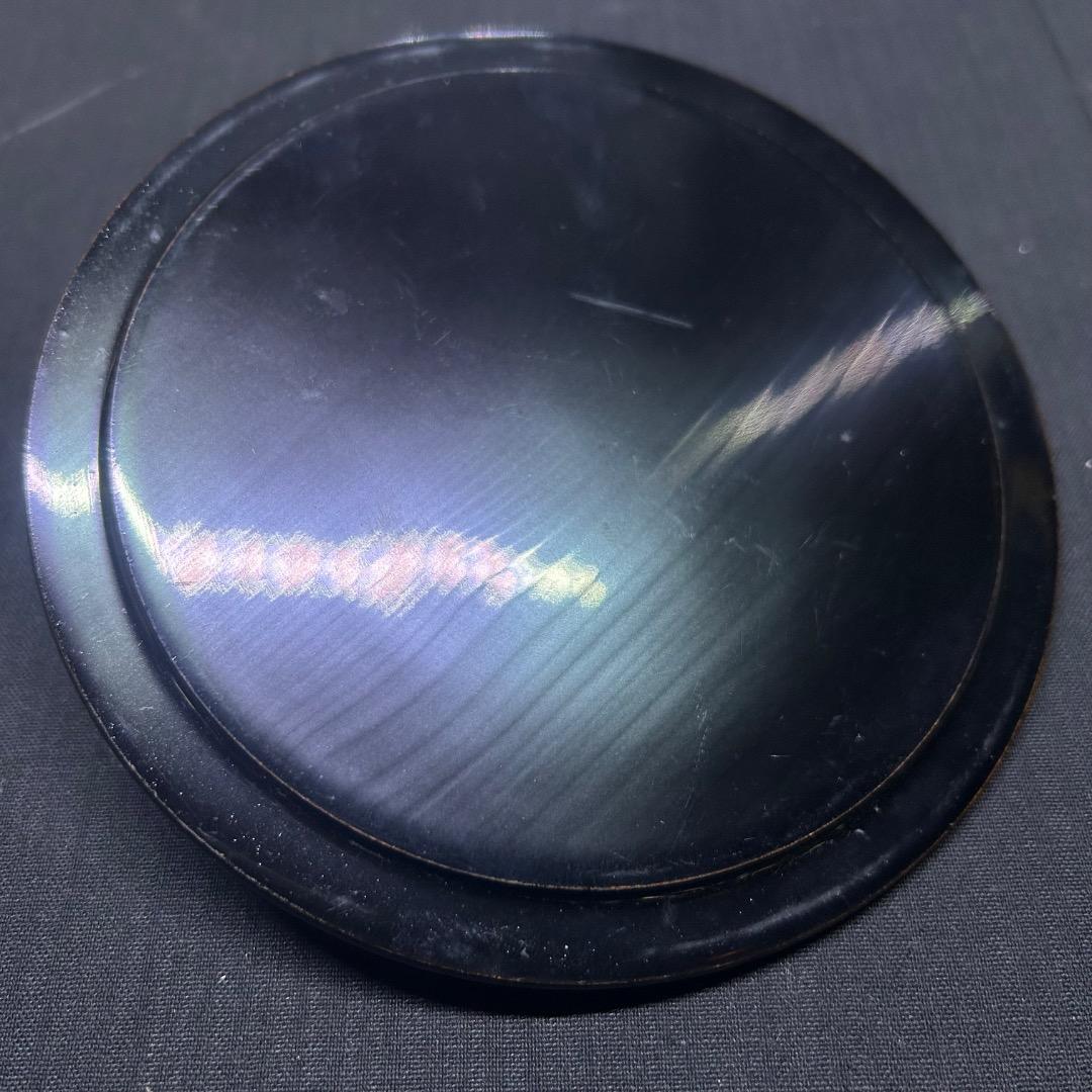 ▽Eb左1114 ガラス製 水指 漆蓋付き 琉球硝子？ 気泡 ガラス