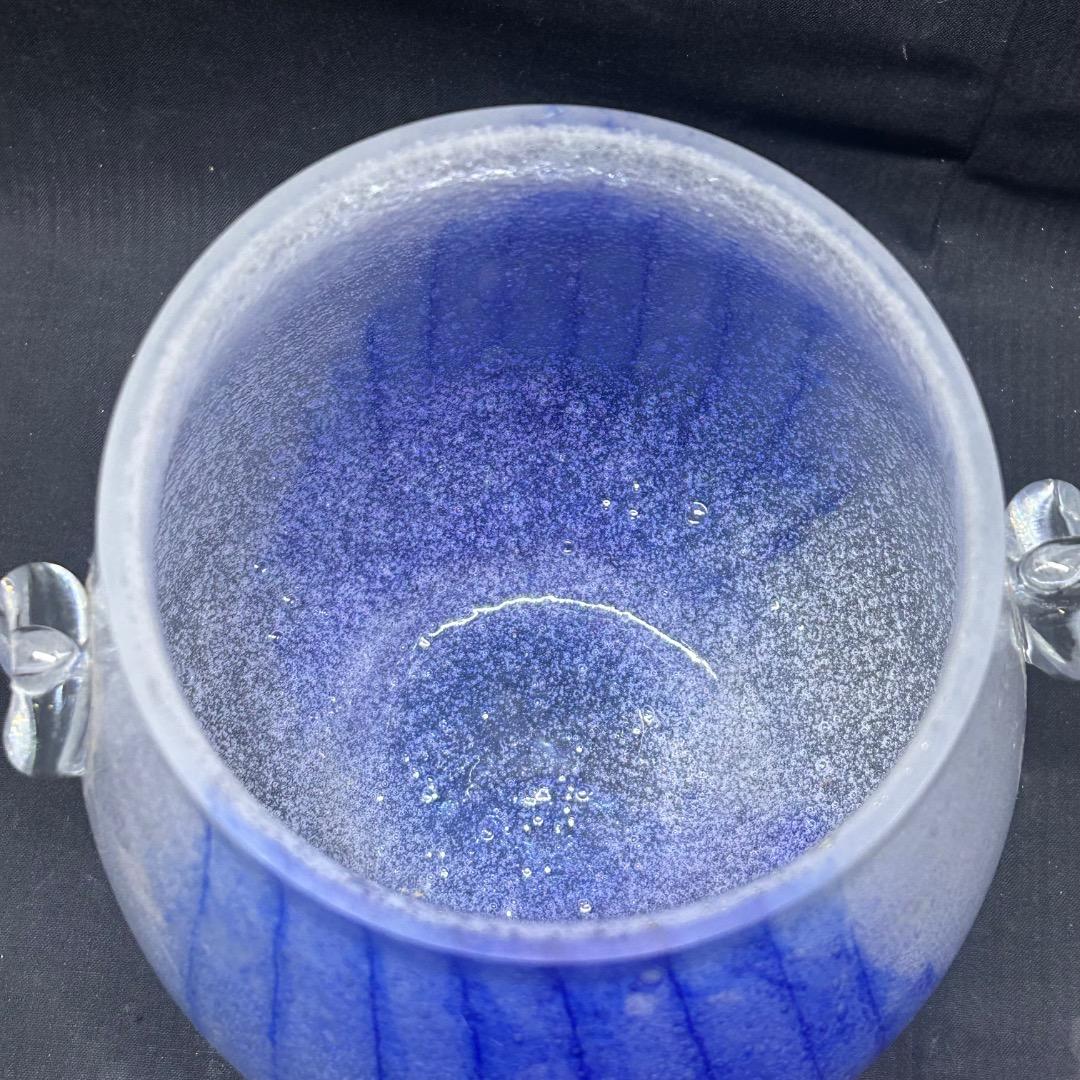 ▽Eb左1114 ガラス製 水指 漆蓋付き 琉球硝子？ 気泡 ガラス