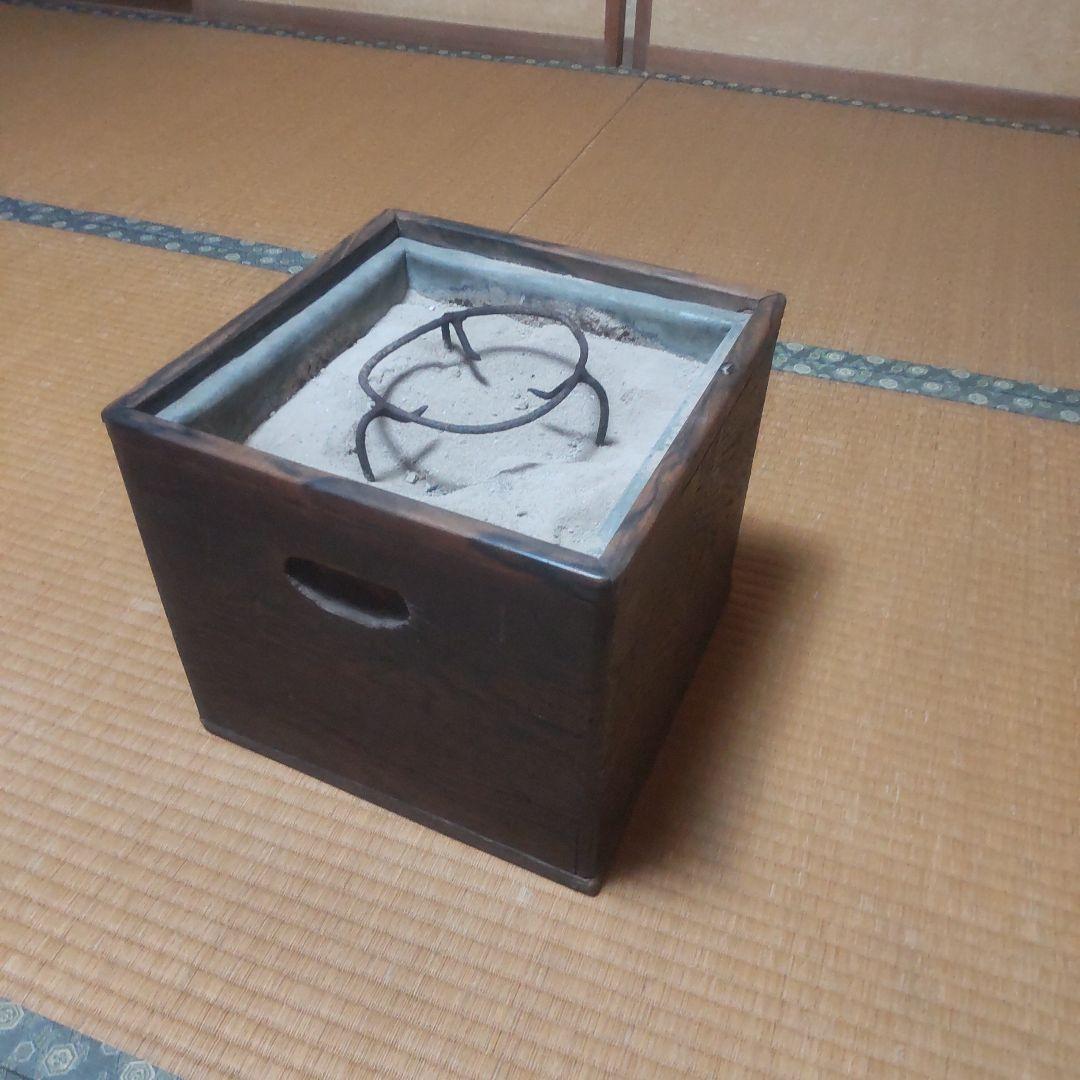 木製火鉢　レトロ　アンティーク　古民具　角火鉢　手あぶり火鉢　箱火鉢　伝統工芸