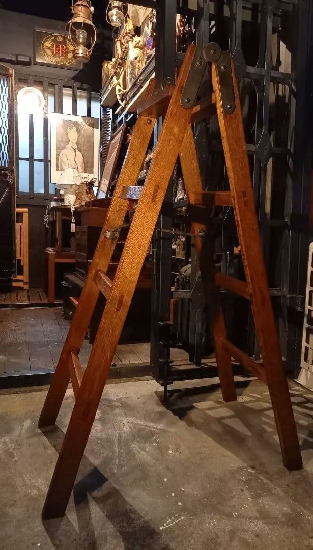 1960's　ヴィンテージ　ナチュラル　オーク　ウッド　ラダー　正直脚立　８号