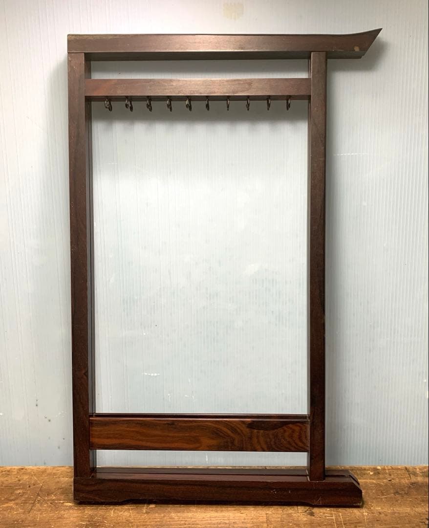 書道具 縞黒檀 唐木筆掛け 衣桁型 20本掛 古玩民具 習字