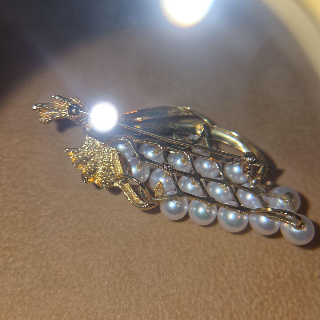 パールとダイヤモンド18金ゴールドのブドウトップ兼ブローチ16g