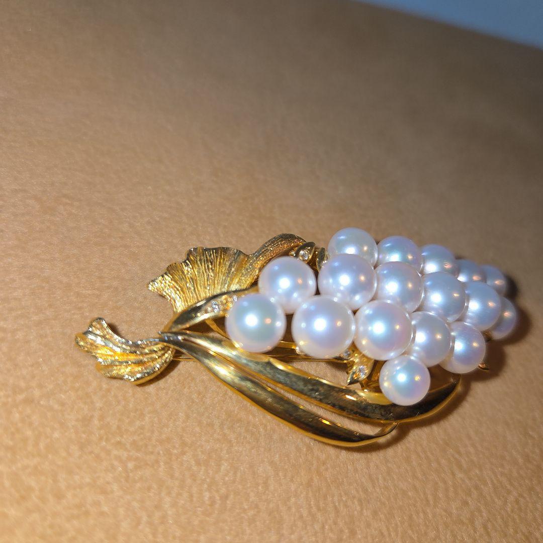 パールとダイヤモンド18金ゴールドのブドウトップ兼ブローチ16g