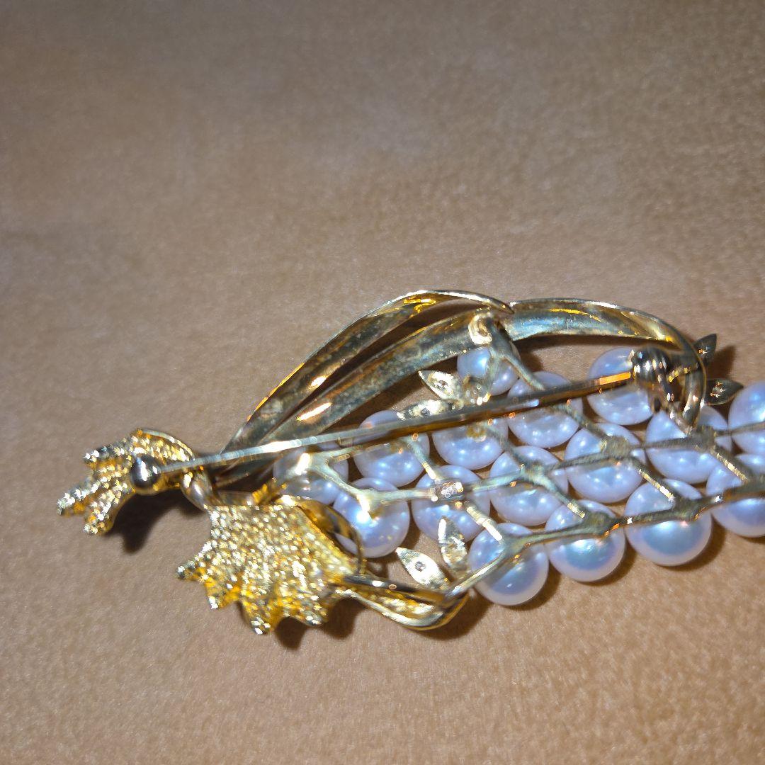 パールとダイヤモンド18金ゴールドのブドウトップ兼ブローチ16g