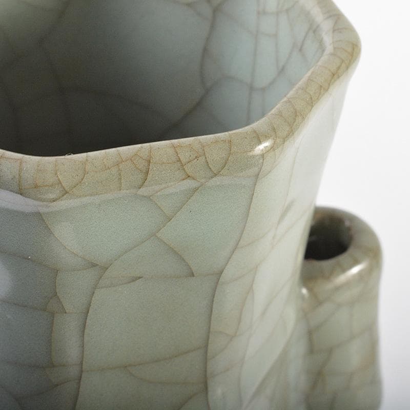 中国　汝窯　青磁　氷裂文　八角面取双耳瓶　C　7363E