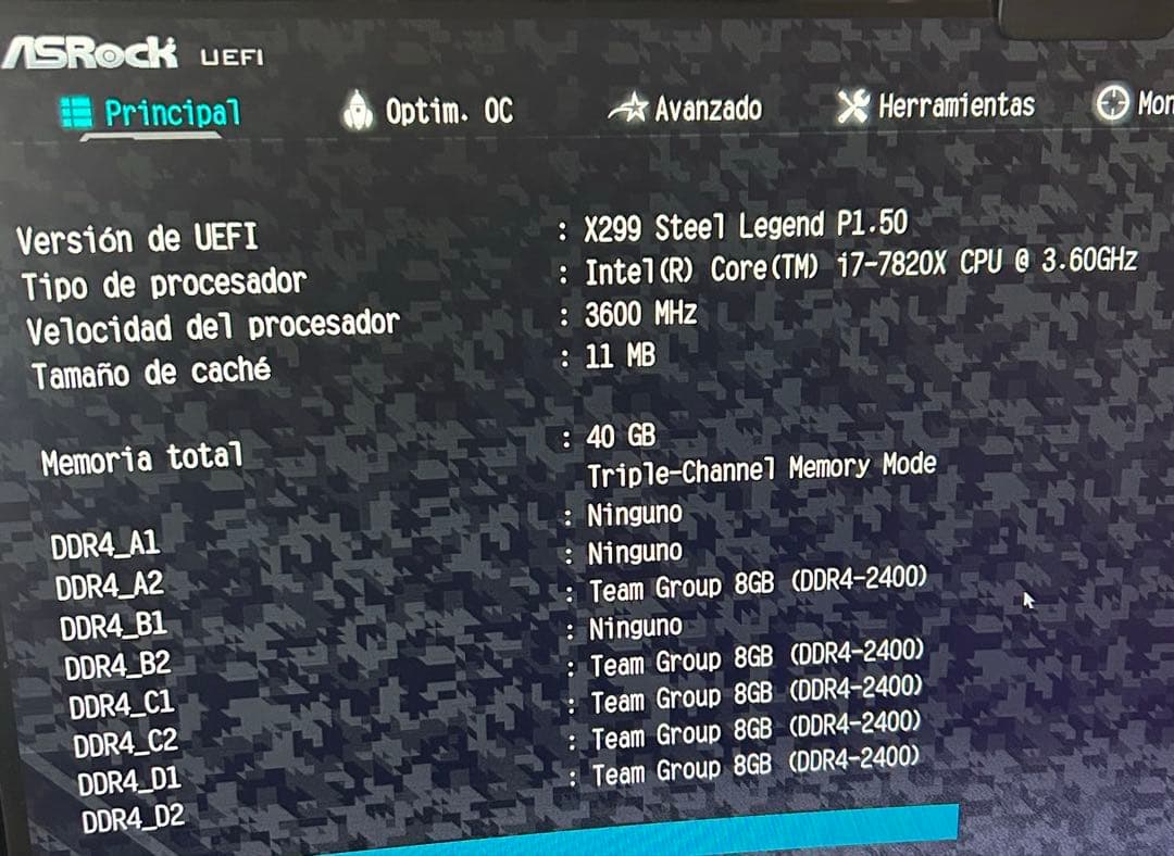 CPU Intel Core17-7820X CPU ASRock Intel X299