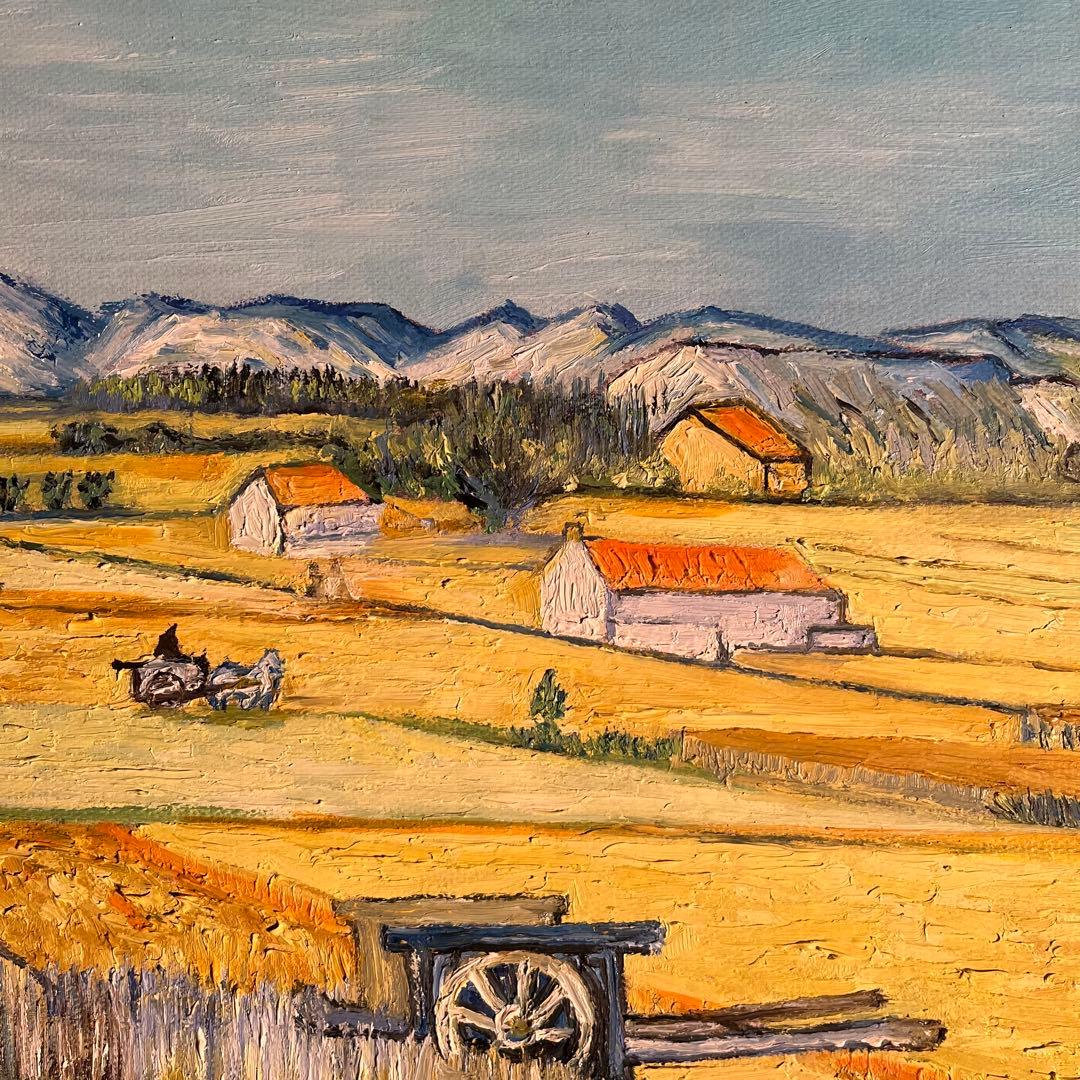 ★秀作★ 手書き油絵 ゴッホ ラ・クローの収穫 肉筆絵画 額付 油彩画