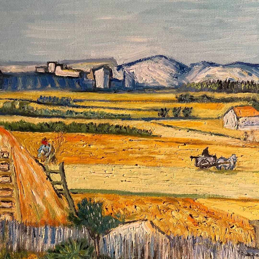 ★秀作★ 手書き油絵 ゴッホ ラ・クローの収穫 肉筆絵画 額付 油彩画