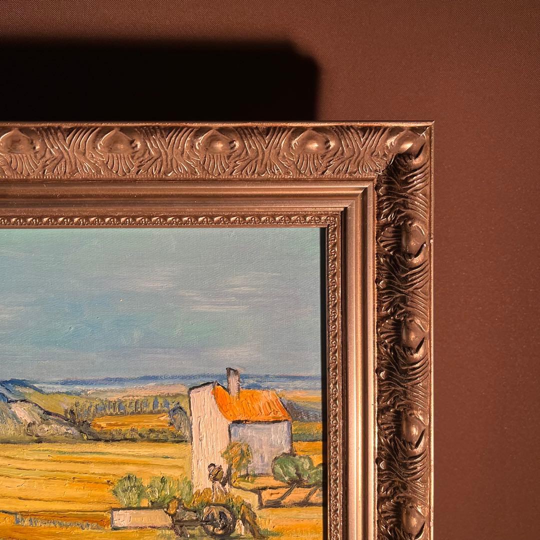 ★秀作★ 手書き油絵 ゴッホ ラ・クローの収穫 肉筆絵画 額付 油彩画