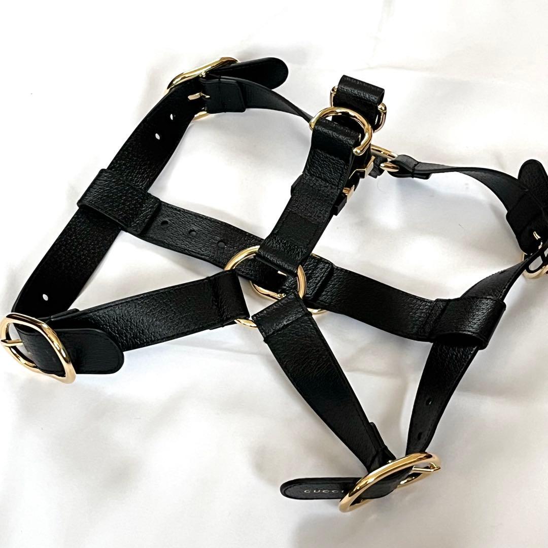 【美品】GUCCI グッチ ペット 犬 ハーネス 胴輪 レザー ブラック 黒