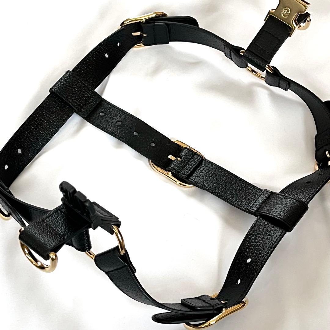 【美品】GUCCI グッチ ペット 犬 ハーネス 胴輪 レザー ブラック 黒