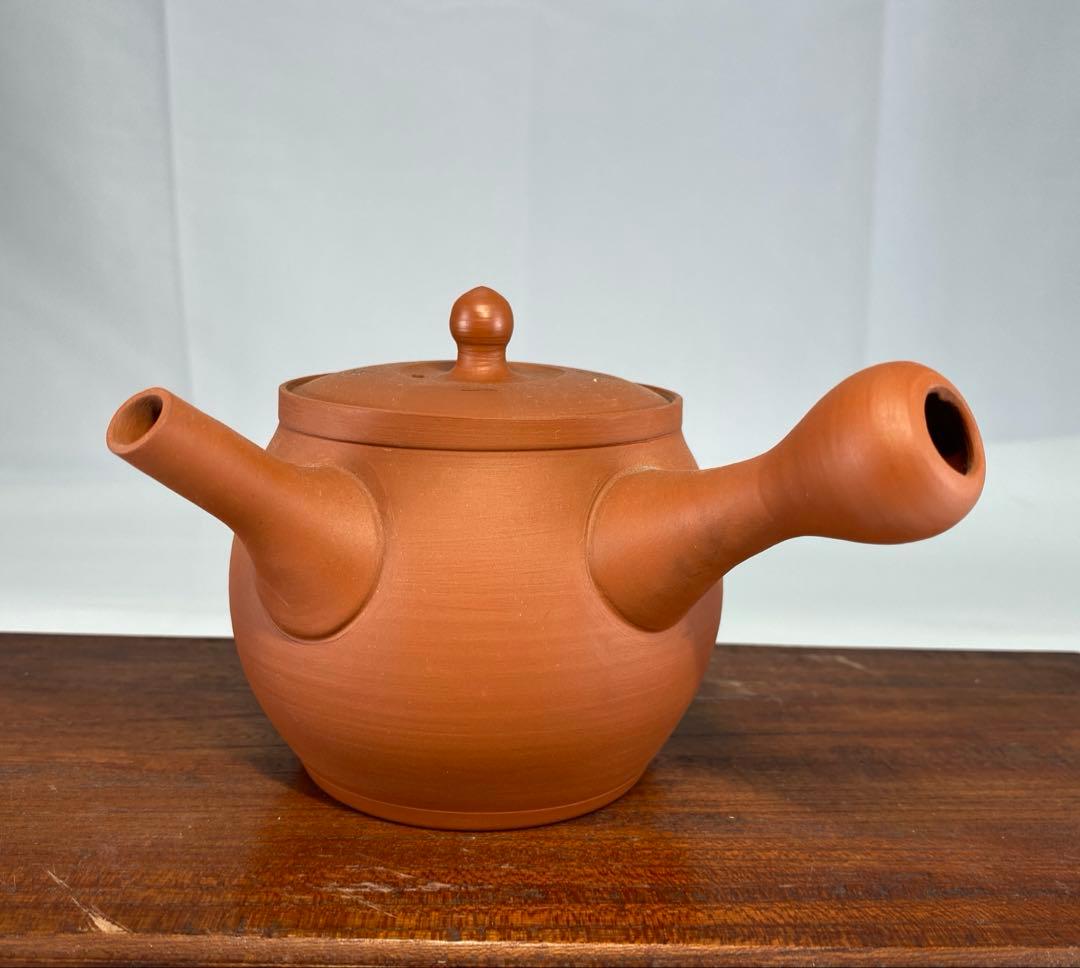 上村洋幸造　石龍朱泥丸型細字彫急須（紙箱）