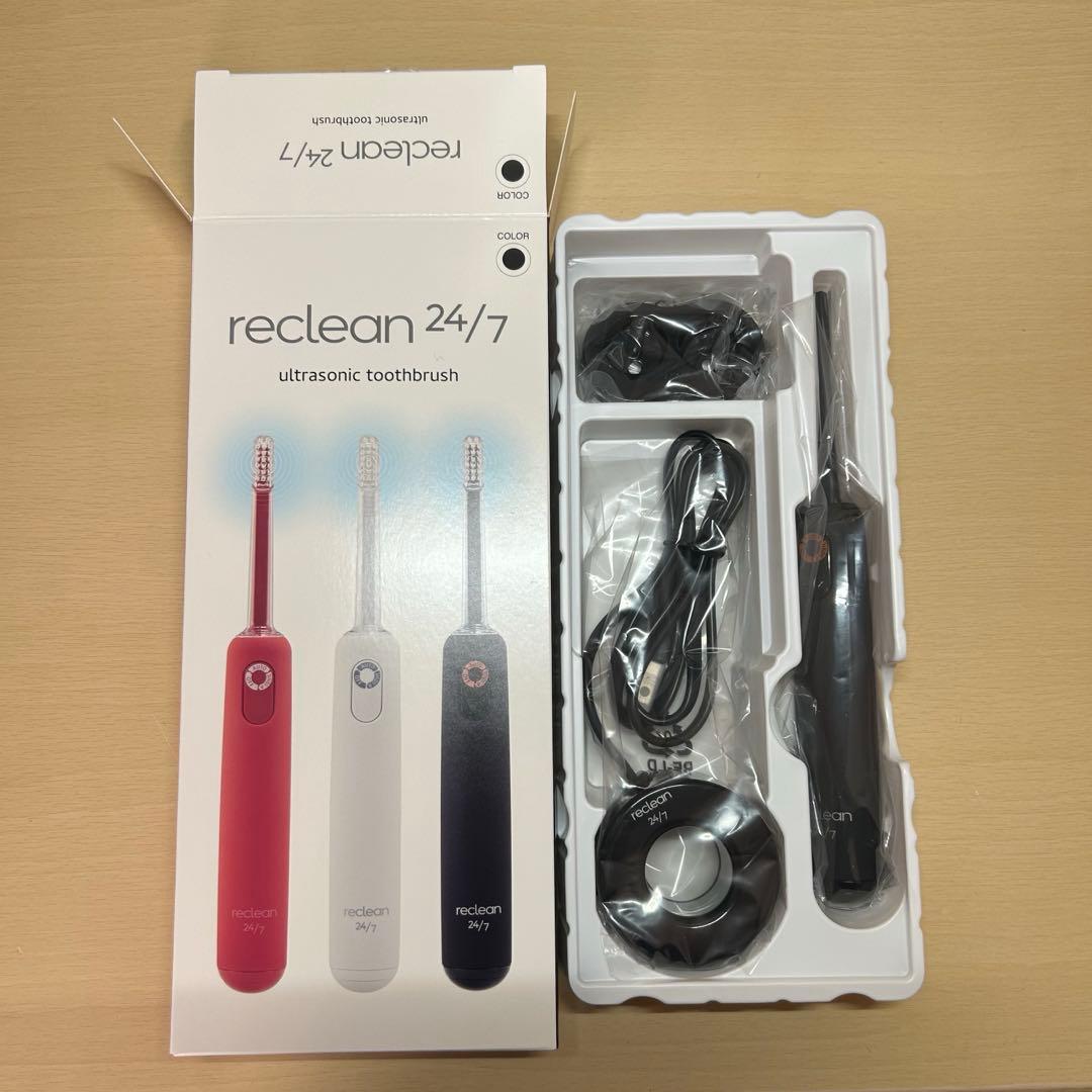 新品【替えブラシ6本付き】reclean 24/7 超音波歯ブラシ ブラック