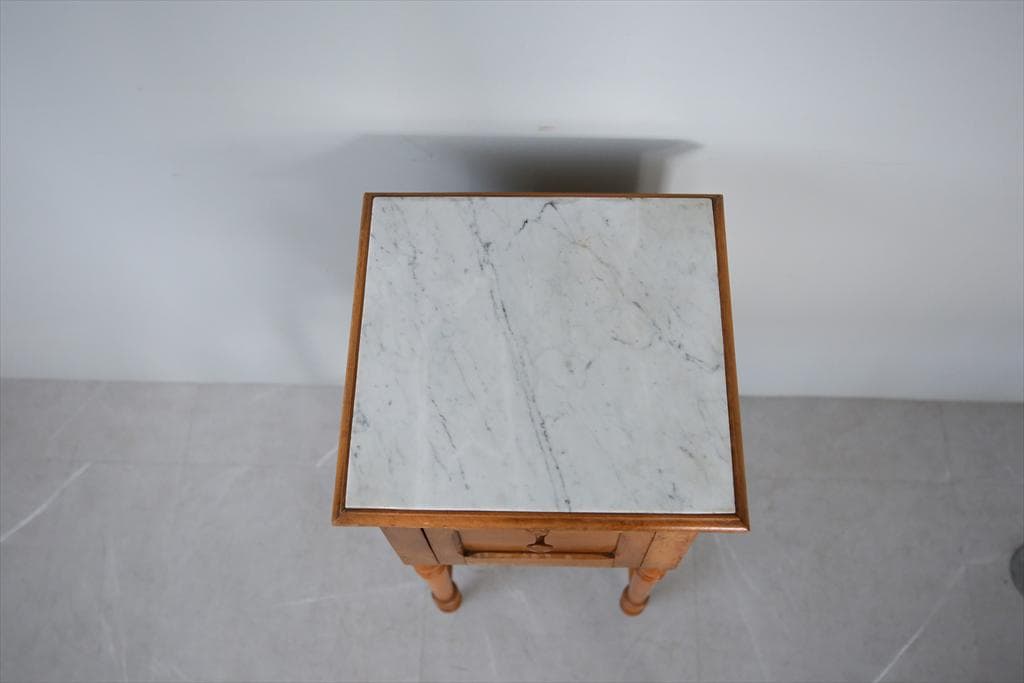 フランスアンティーク木製*大理石キャビネット/ナイトテーブル机/飾棚(86-48