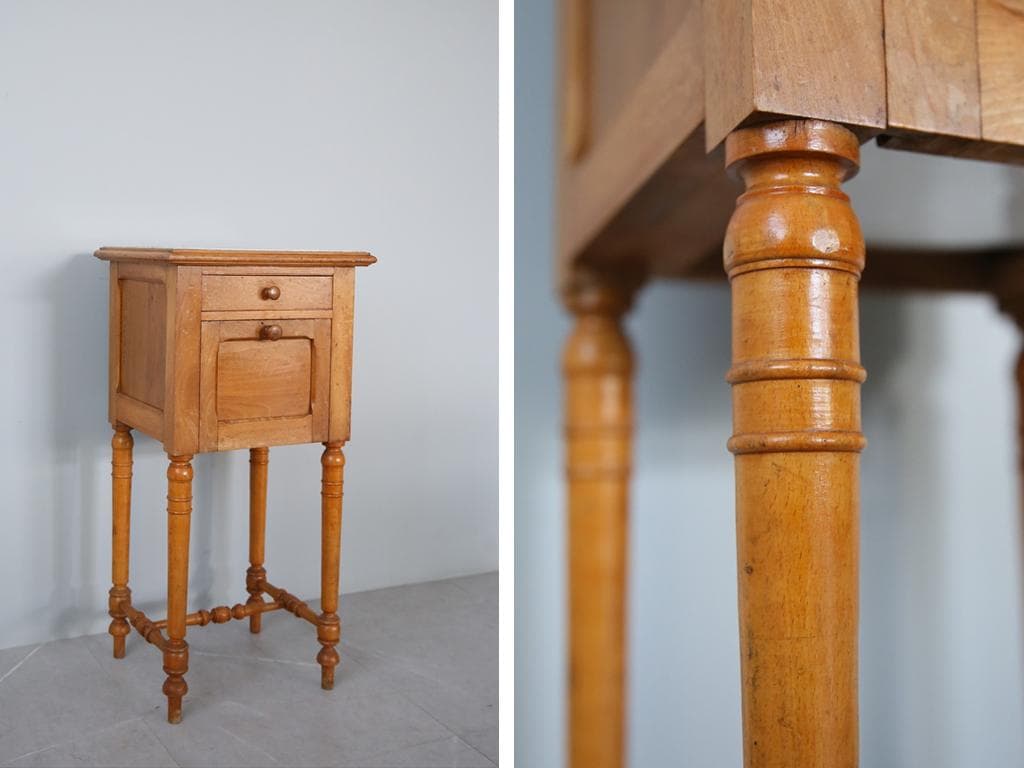 フランスアンティーク木製*大理石キャビネット/ナイトテーブル机/飾棚(86-48