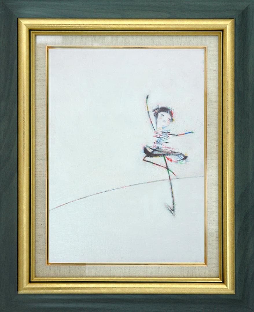 油絵 菅家令子 絵 絵画インテリア額付(黒) F4-071820女の子 スケート