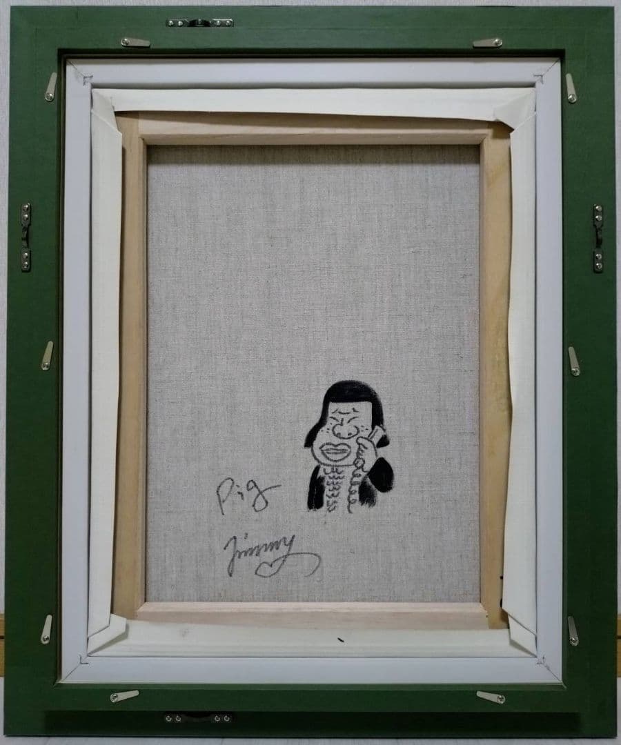 【F6号】ジミー大西【Pig】手描き作品/表裏サイン/油彩/アクリル/絵画/額縁