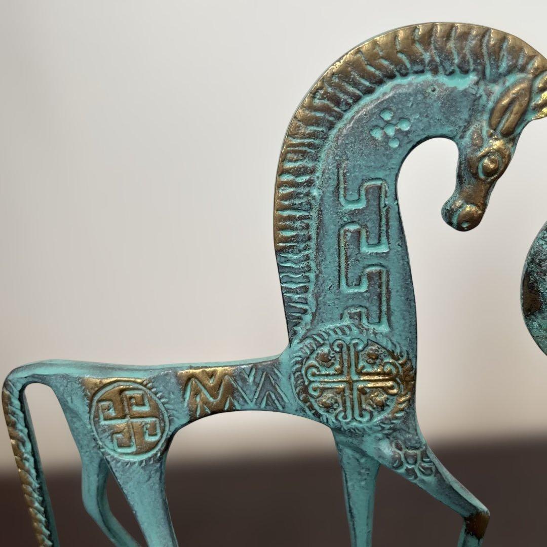 ギリシャ　青銅色の馬とアテネの彫刻2点セット