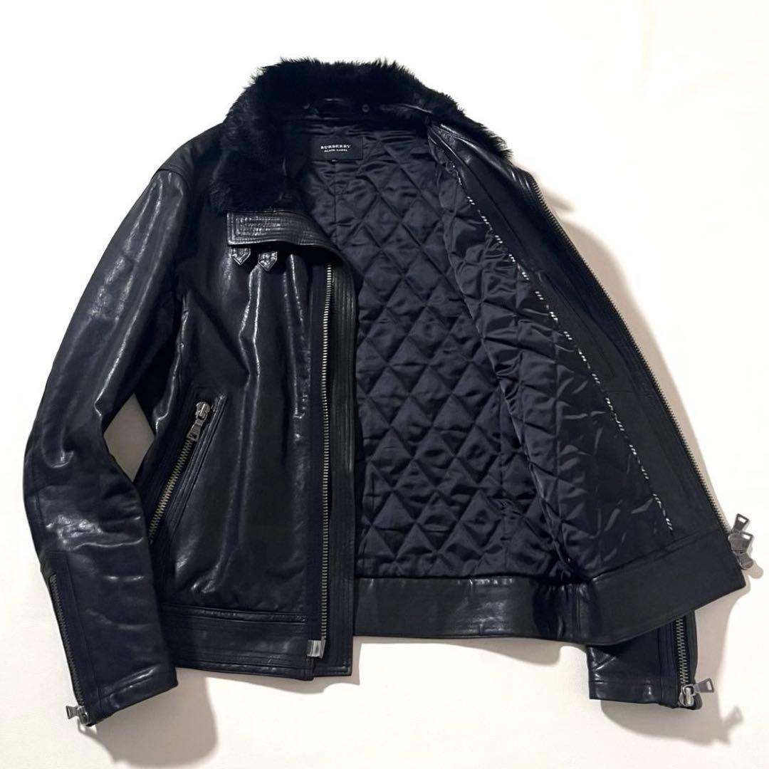 【良品】バーバリーブラックレーベル　ラムレザージャケット　LL　着脱ファー　羊革