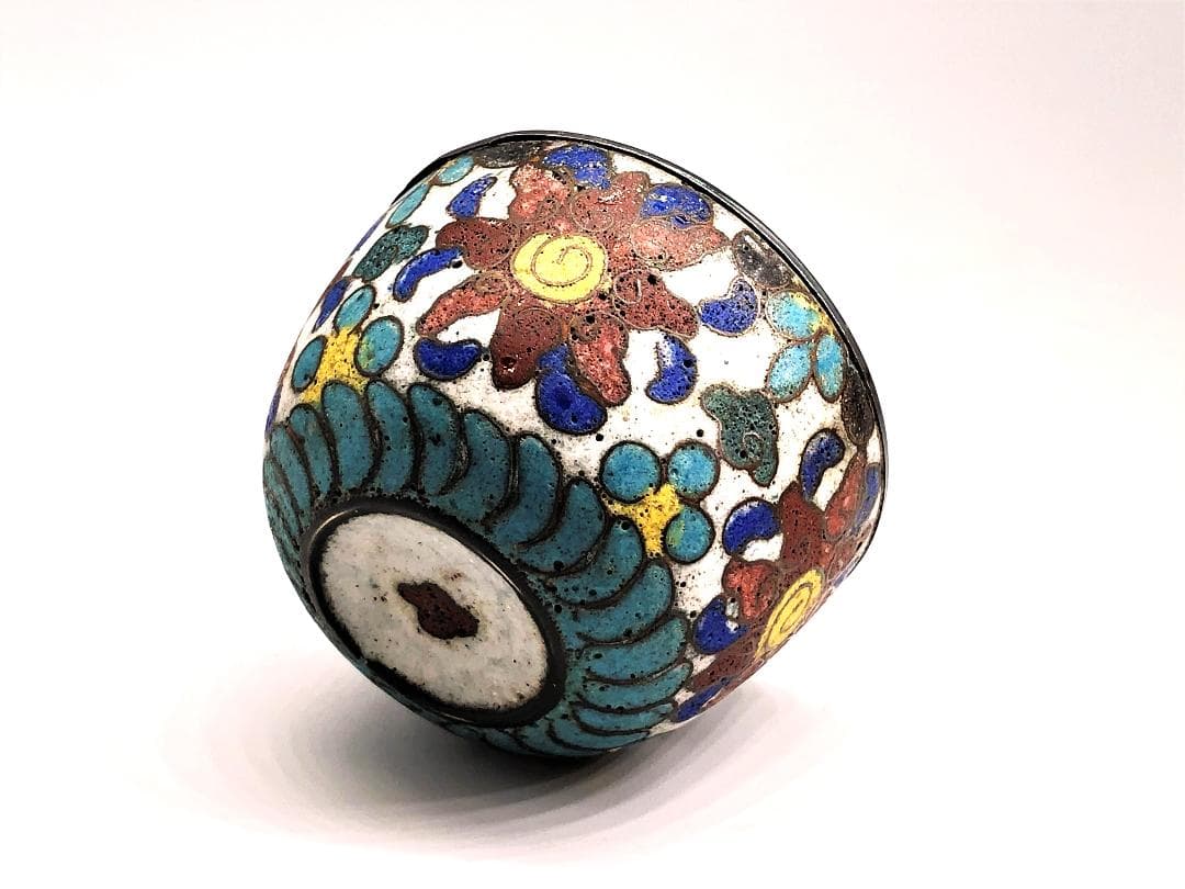 【 銀七宝盃 】　中華古玩　骨董　清～民国　養生桐箱付