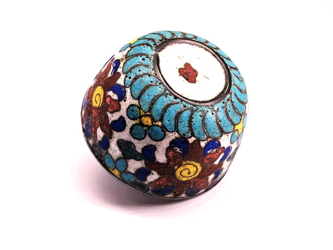 【 銀七宝盃 】　中華古玩　骨董　清～民国　養生桐箱付