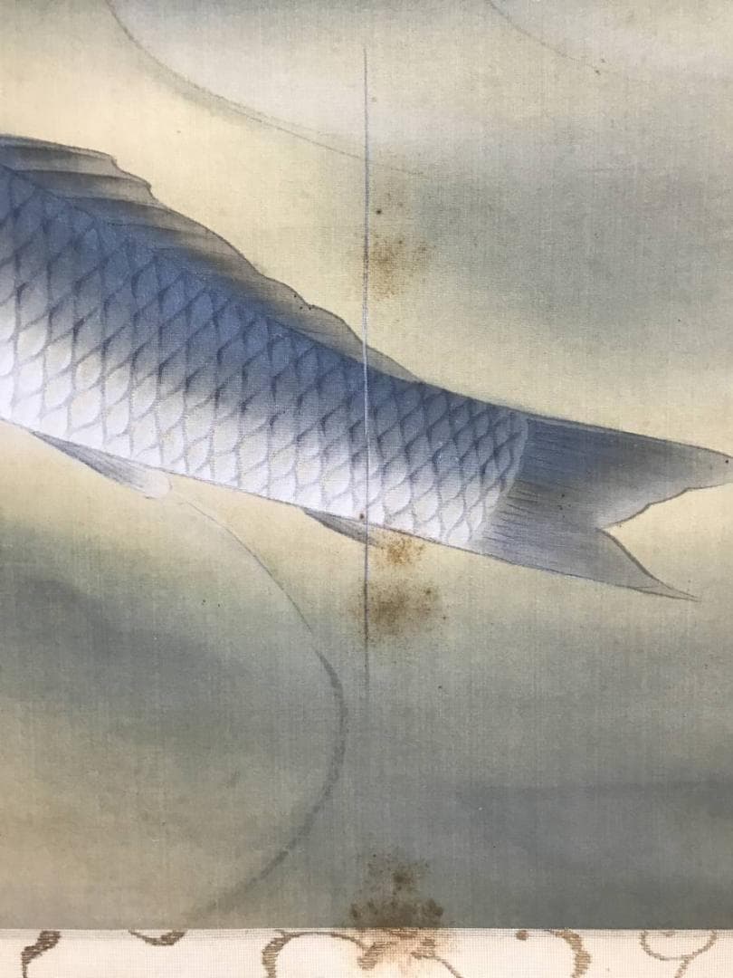 【真作】斎藤紫山/鯉図/コイ図/池畔雨情/掛軸/名家伝来/AD-143