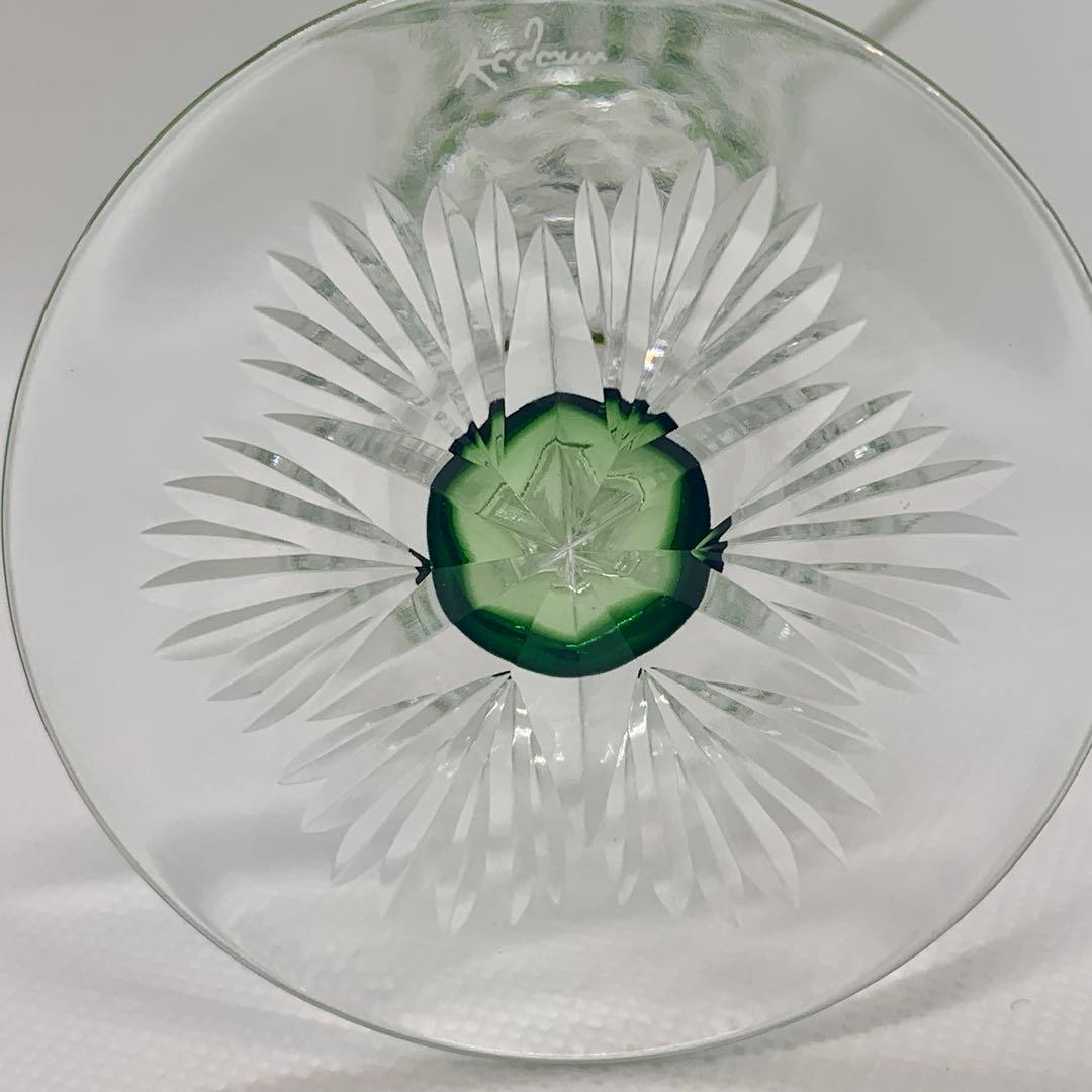 カガミクリスタル 江戸切子 フルートシャンパングラス 緑 Kagami刻印有