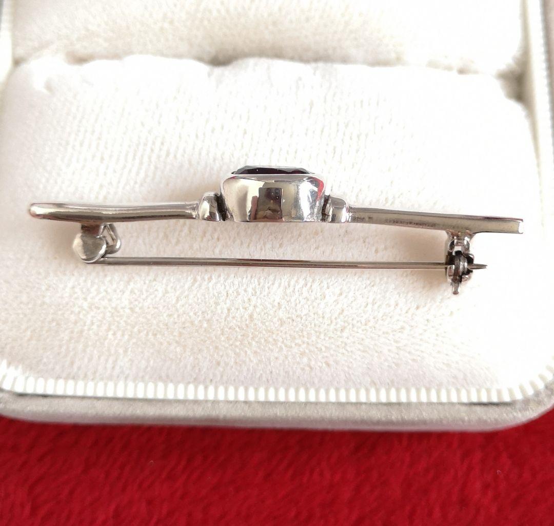 ヴィンテージ シルバー製 ブローチ 宝石 ガーネット アールデコフォルム 697