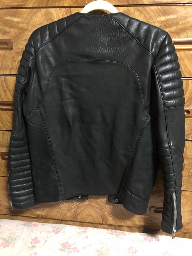 STUD HOMME ラムレザーバイカー ライダース ジャケット バルマン型 黒