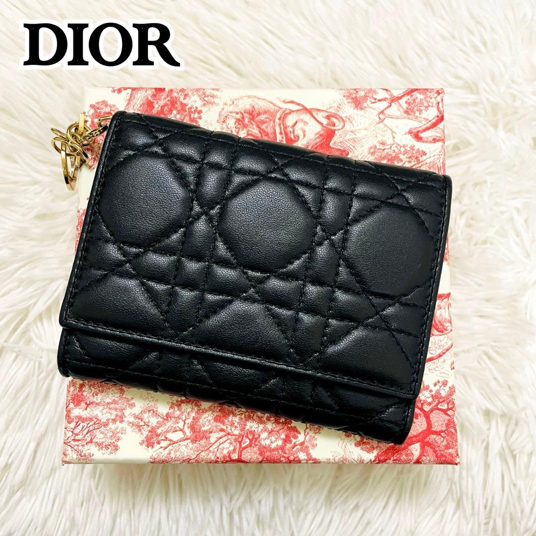 極美✨ディオール✨三つ折り財布 カナージュ ロータス キルティング 黒 現行