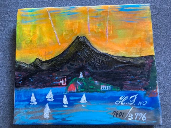 空飛ぶ画家の富士山曼荼羅の幻想絵画