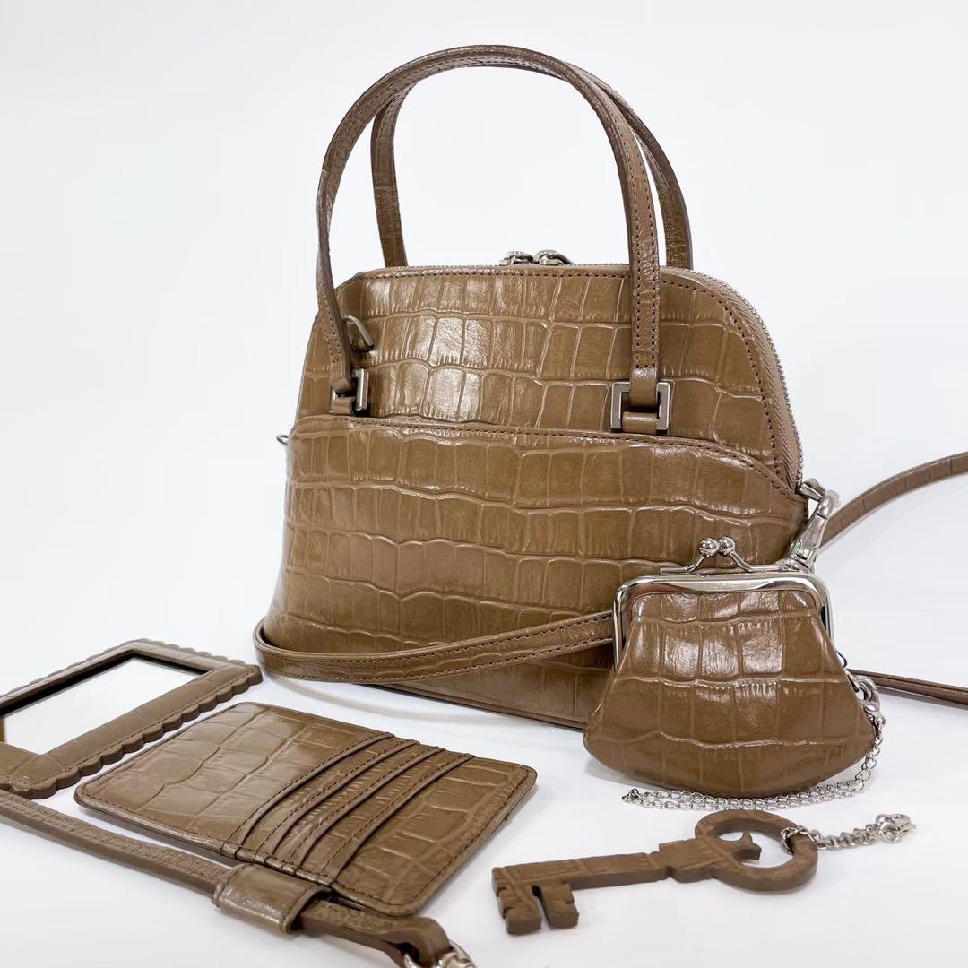 極美品 FOXEY フォクシー マカロンバッグ ベージュ クロコ型押し