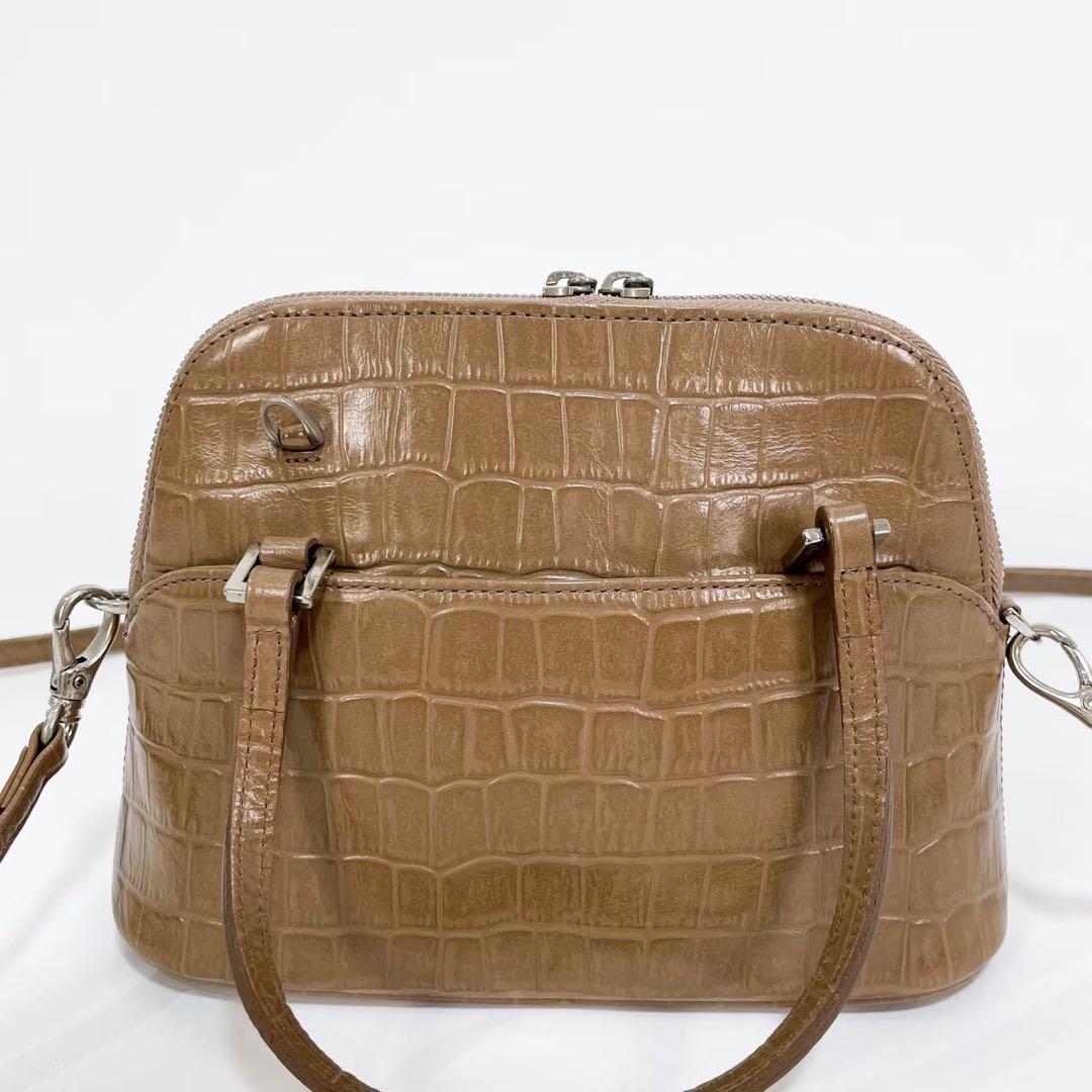 極美品 FOXEY フォクシー マカロンバッグ ベージュ クロコ型押し