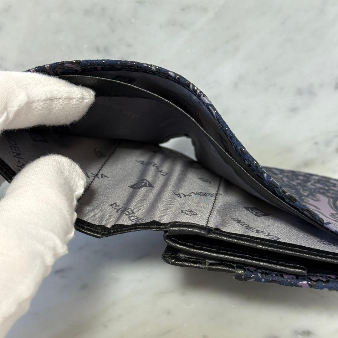 新品 未使用 印傳インデンヤ フロニティ 二つ折り財布 花柄 紫 パープル