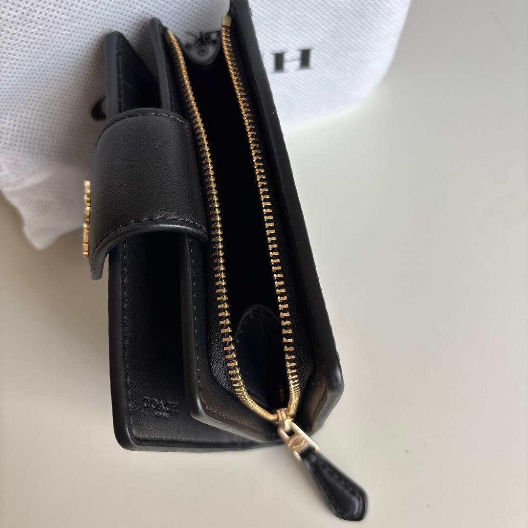 【新品未使用】保存袋付COACHコーチ二つ折り財布 シグネチャー ダークブラウン