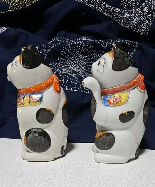 招き猫 置物 陶器製 2体セット セール