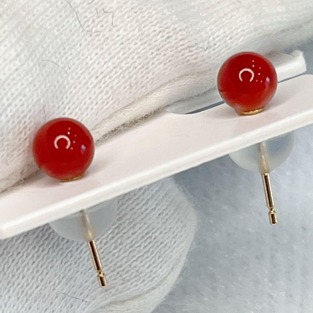 本赤 珊瑚　日本高知県産　K18YG ピアス 4.7mm アクセサリー