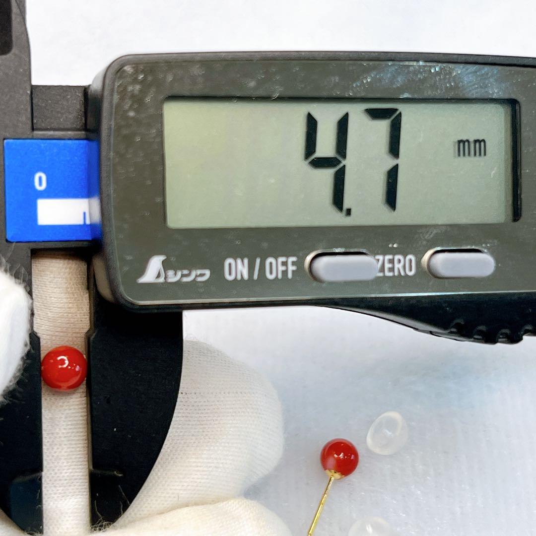 本赤 珊瑚　日本高知県産　K18YG ピアス 4.7mm アクセサリー