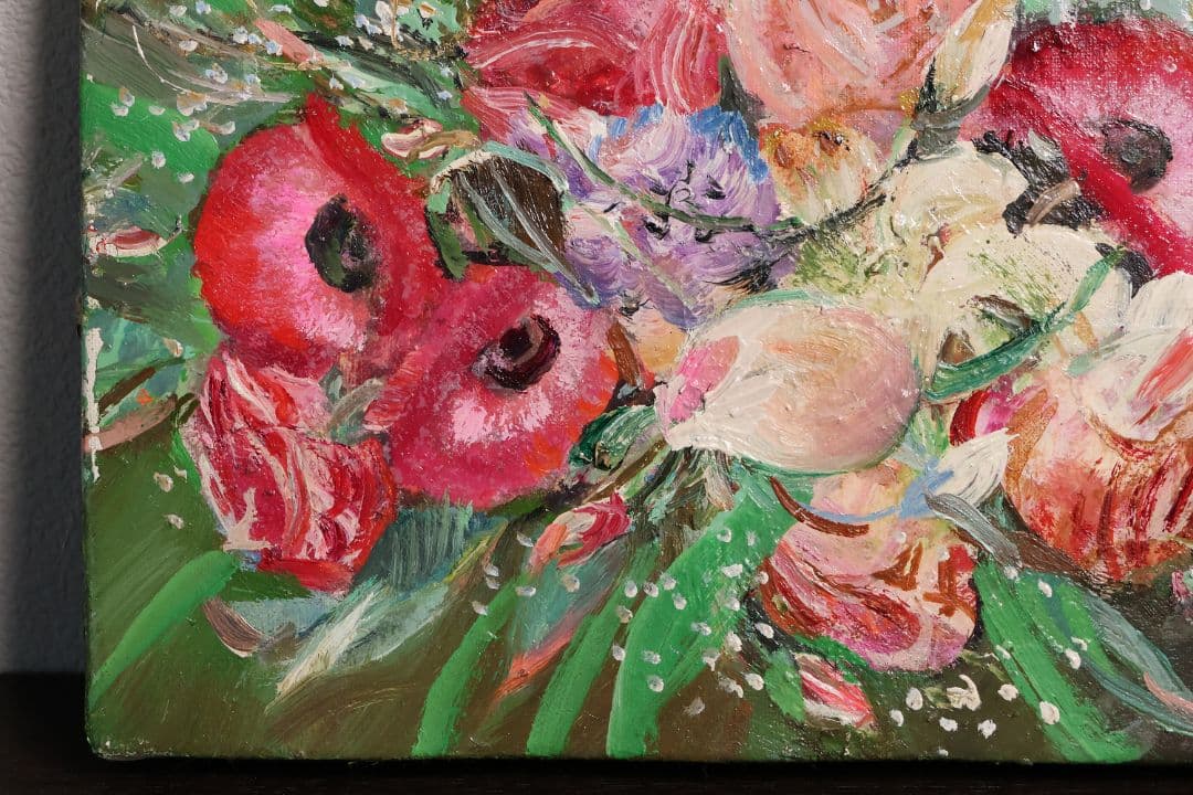 【真作】中島裕子 油彩 SM号「ファンタジーの花々」額装 ポピー 薔薇CM173