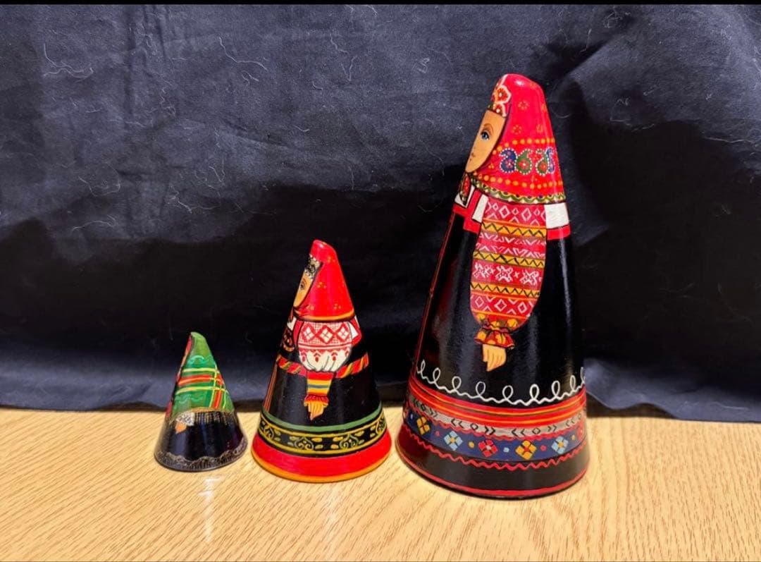 ロシア　アーティスト　ダロブエア作品　三角マトリョーシカ　3体　長期保存