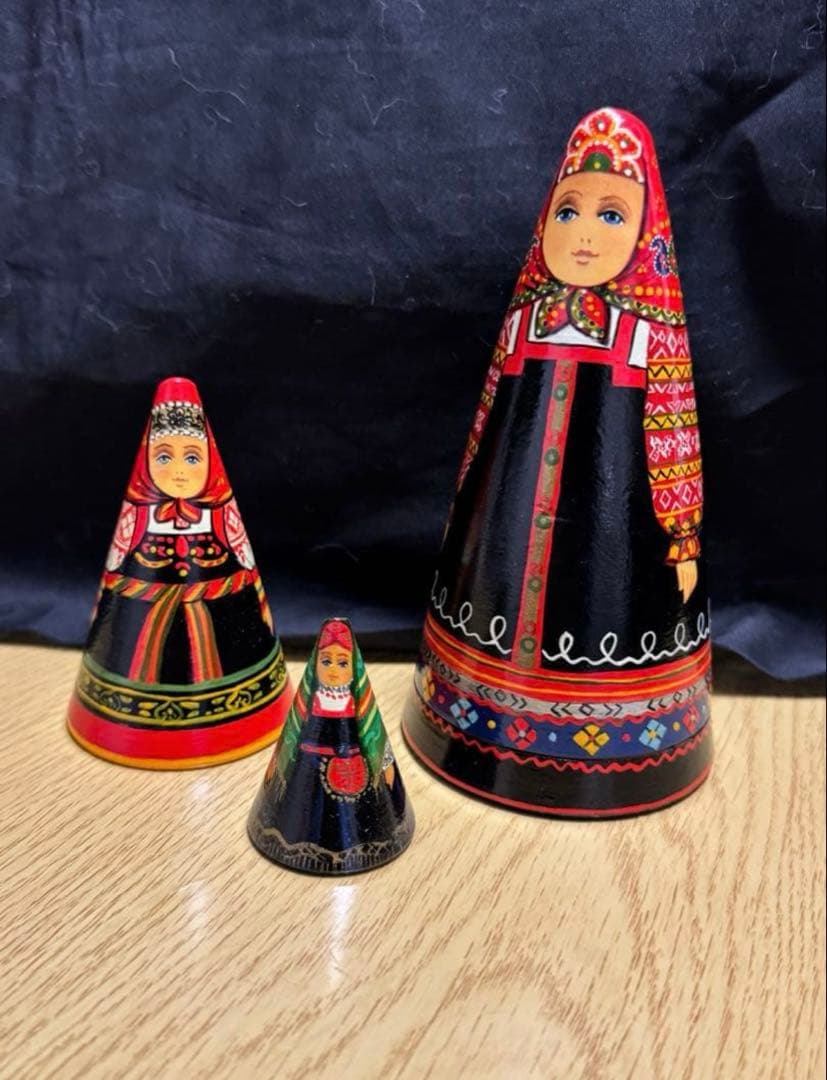 ロシア　アーティスト　ダロブエア作品　三角マトリョーシカ　3体　長期保存