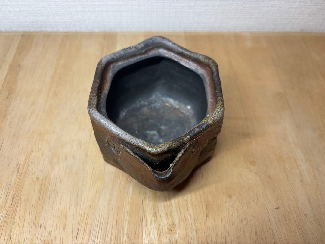 ㊿備前焼 宝瓶 登り窯 蟹 かに カニ 6角 手びねり 急須