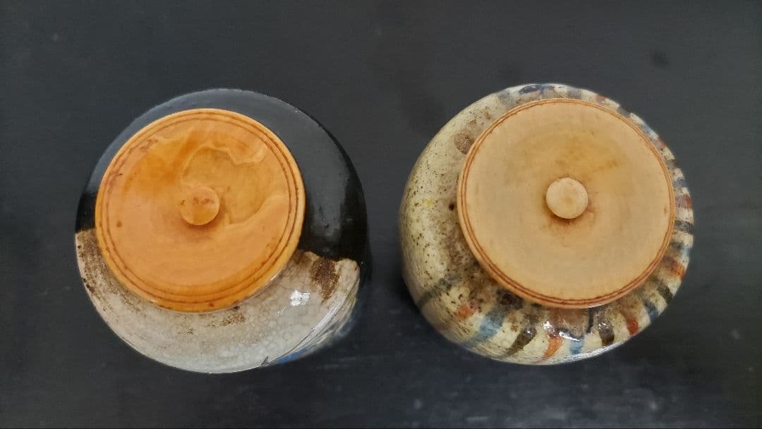 乾山銘 茶入 夏冬二つ揃 桔梗文 麦藁文 碌々斎