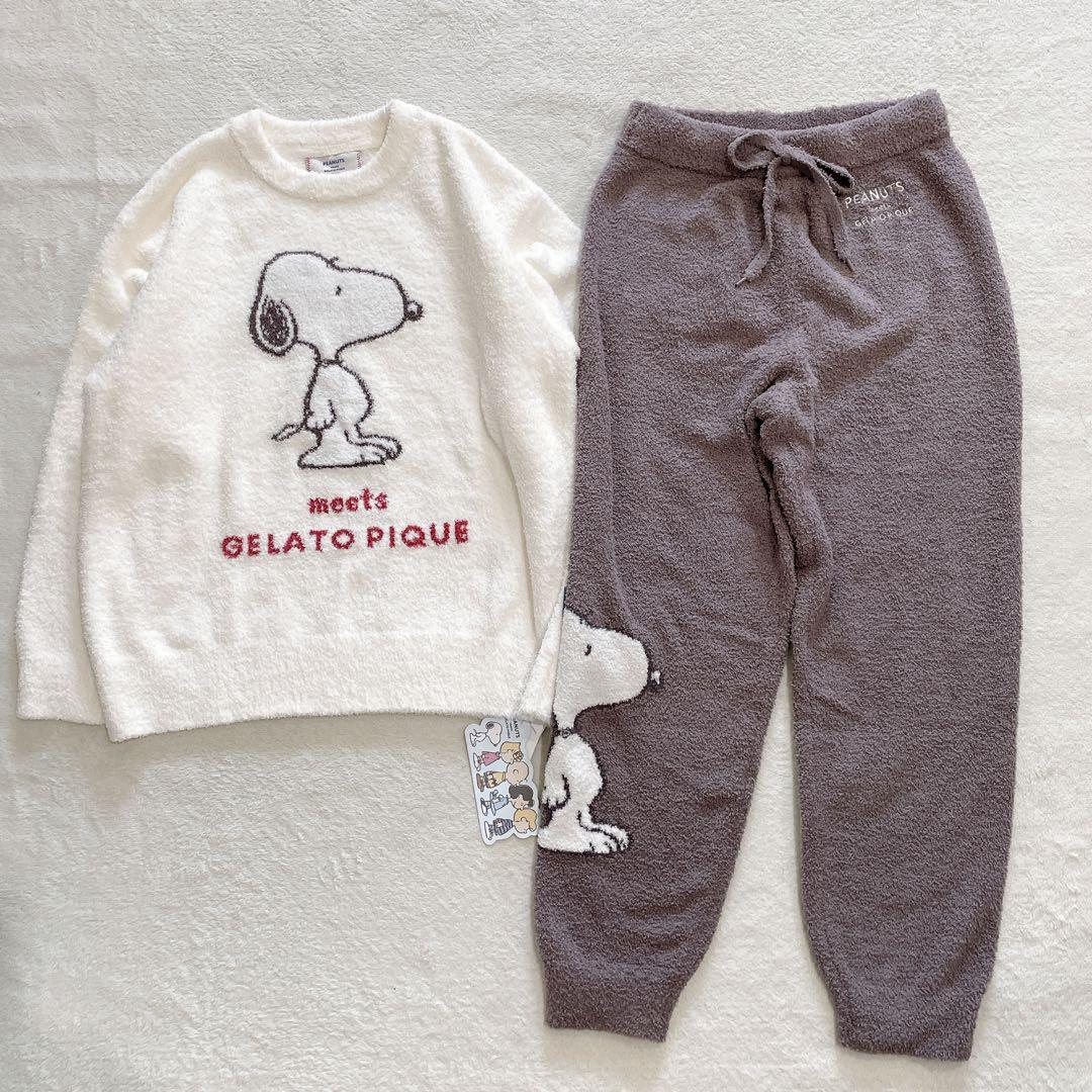 ジェラートピケ　スヌーピー　ベビモコジャガードプルオーバー&ロングパンツセット