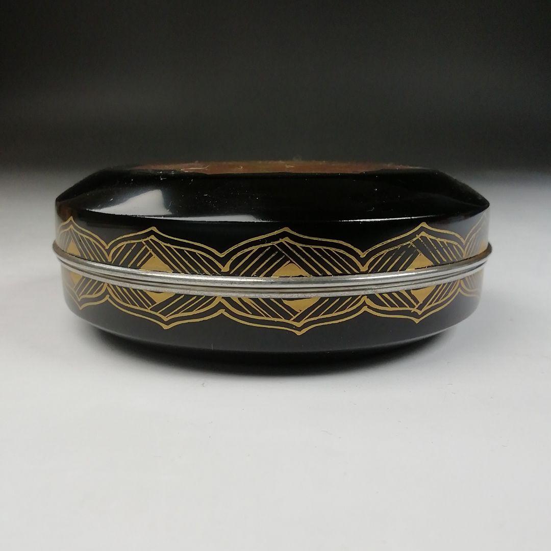 Ｔ８３６　香合　『手鏡蒔絵』『錫縁香合』『新井司峰 作』　共箱　茶道具