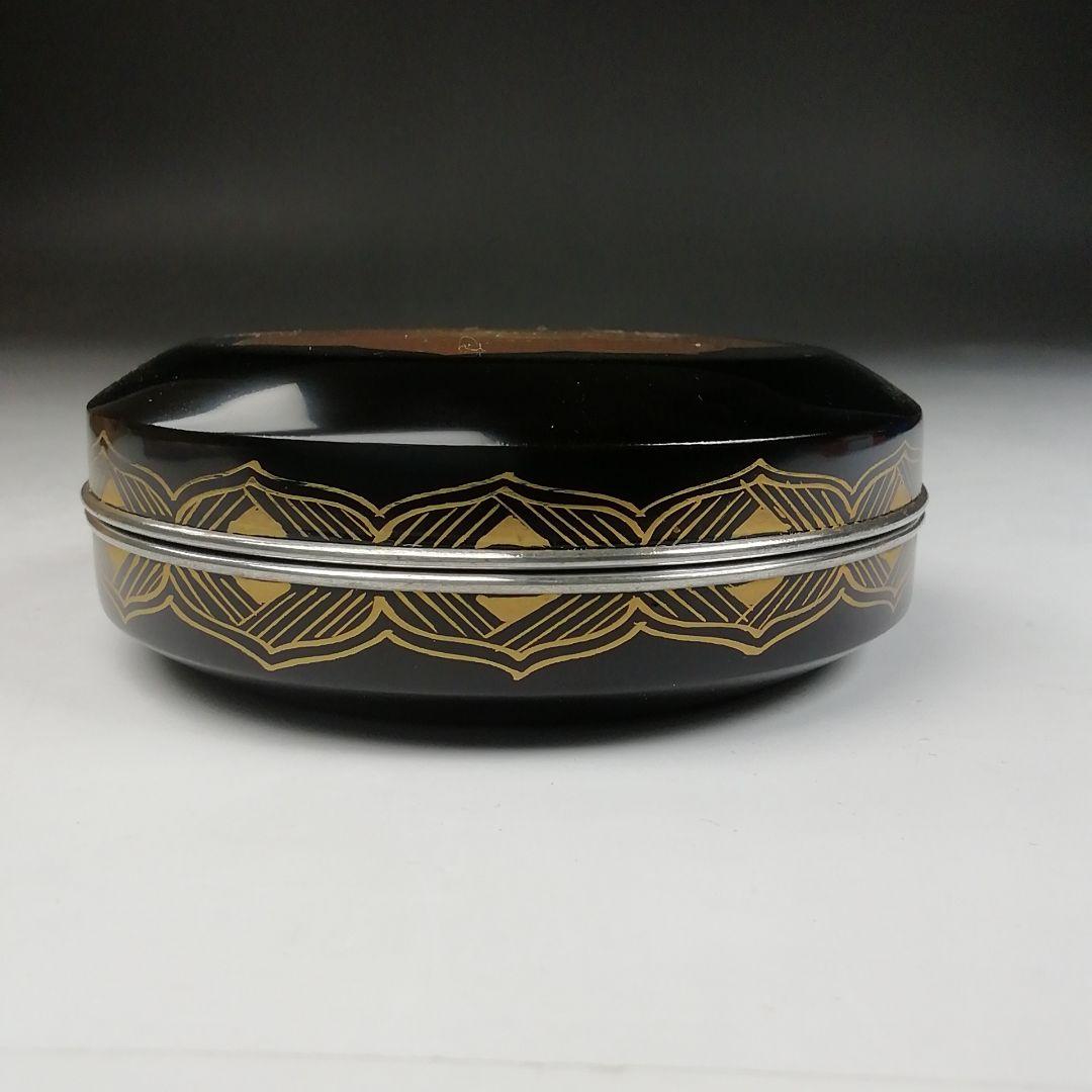 Ｔ８３６　香合　『手鏡蒔絵』『錫縁香合』『新井司峰 作』　共箱　茶道具