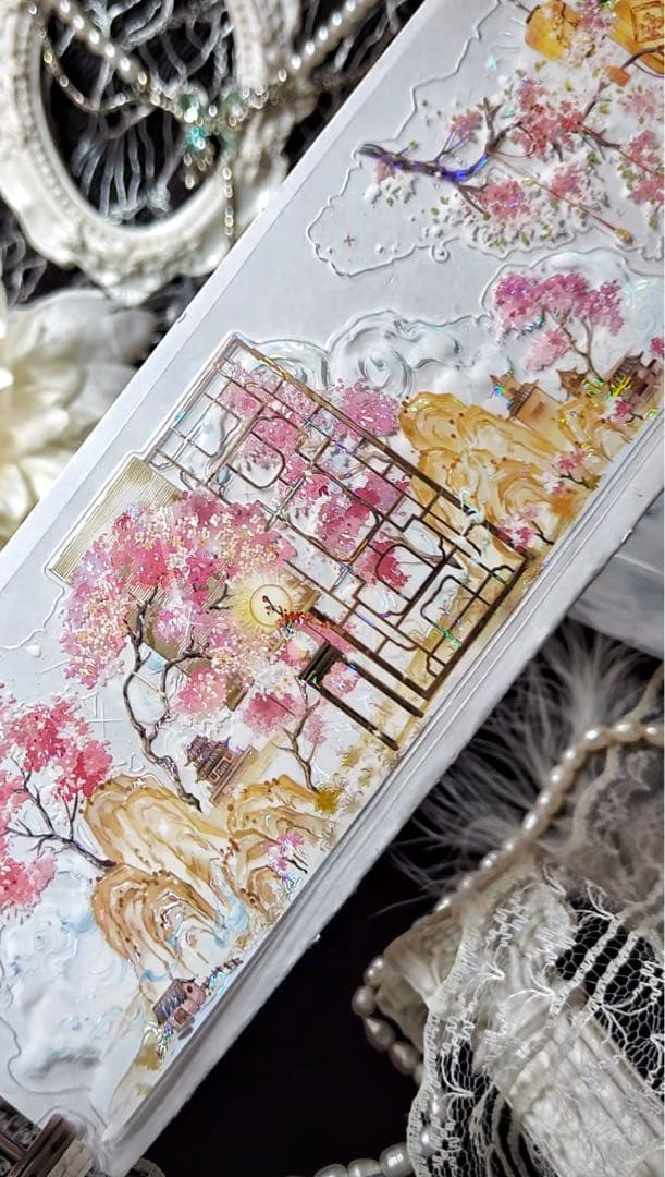 【9380】海外　5m巻　貝殻光カッティングマスキングテープ　ピンク　古風系